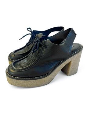 NWOB Miista Siobhan Black Leather Slingback Platform Gum Sole Loafers 6.5